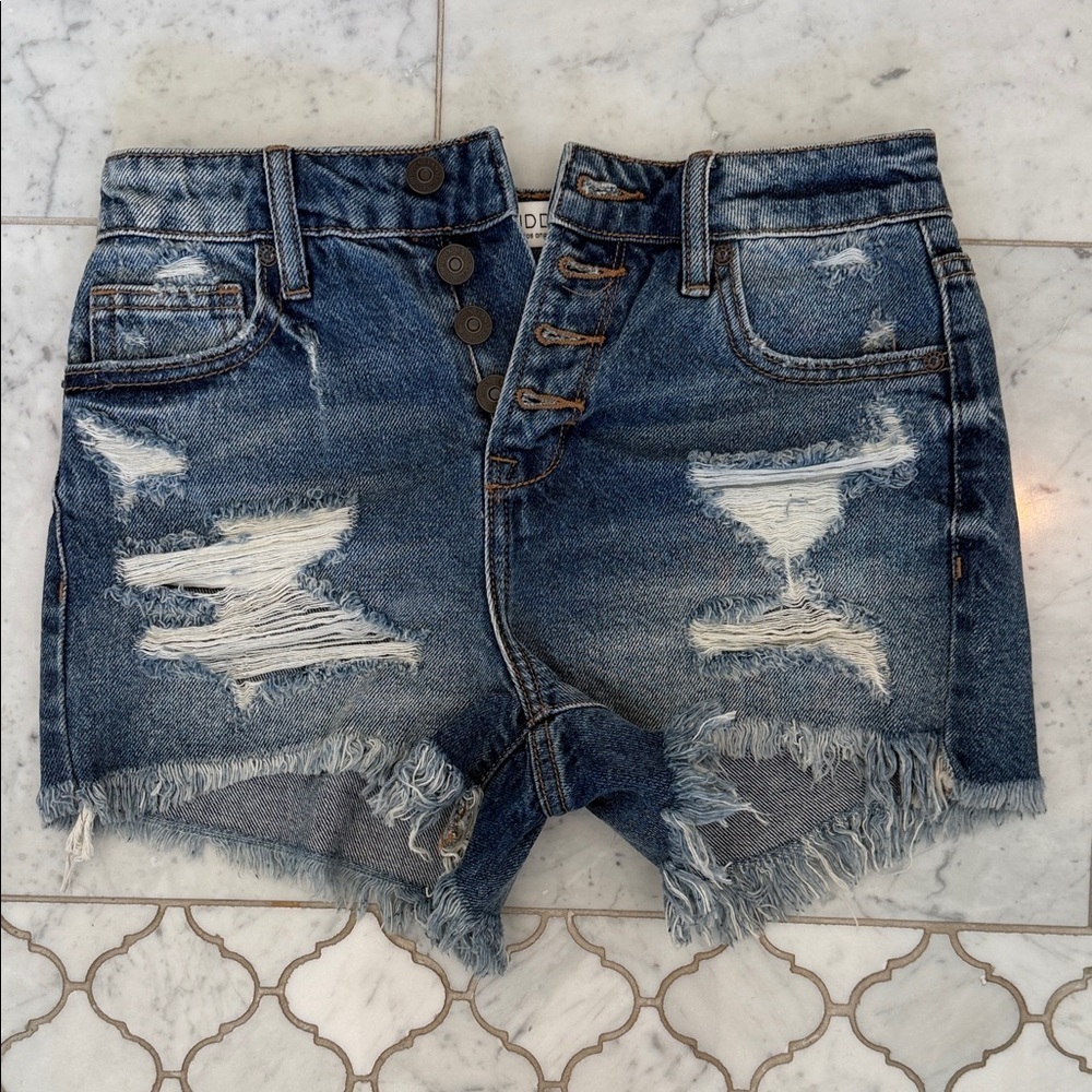 Trendy Distressed Blue Denim Shorts
